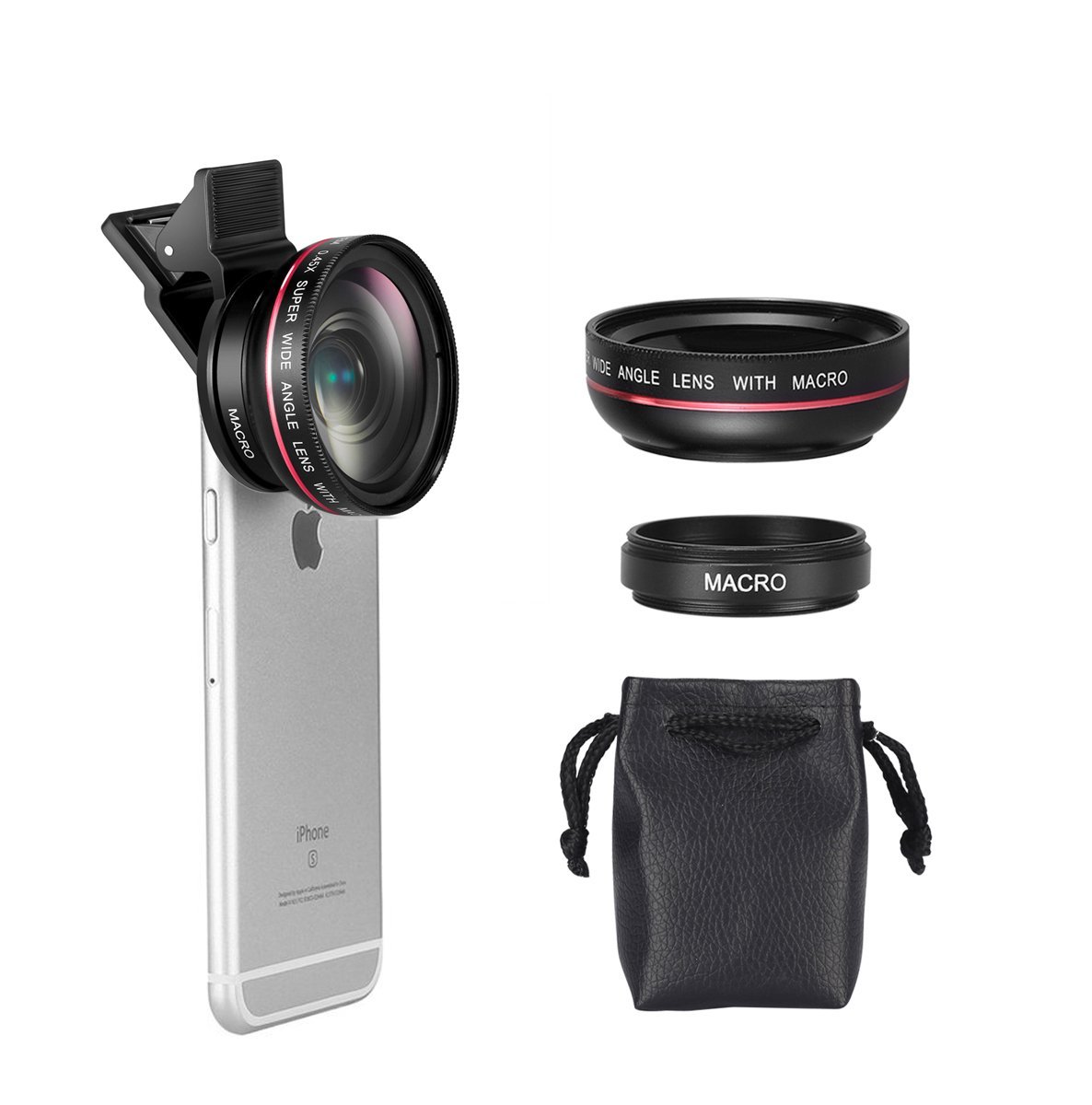 Mactrem Objektiv Handy, 2 in 1 Clip-on Kamera Objektiv 0.45× Weitwinkel Objektiv + 12.5× Makro Objektiv